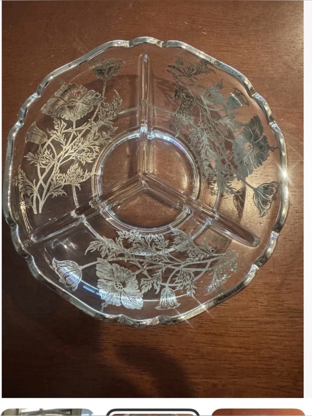 Silver City Sterling Overlay Cambridge Poppy Divided Crystal Dish USED